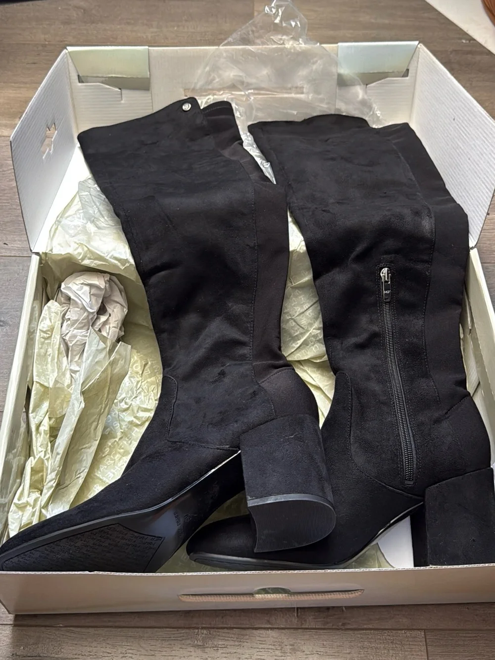 Marc Fisher Black Over-the-Knee Block Heel Boots